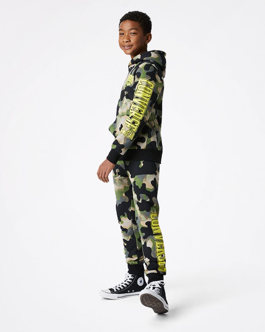 Moletom Com Capuz Converse Camo Pullover Menino Verde Oliva | PT C0P3847